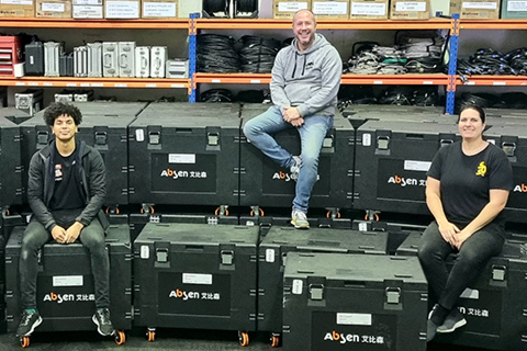 Marcel Bezuidenhout (centre), Caleb Siebritz and Mari Vermeulen take ownership of new Absen LED panels