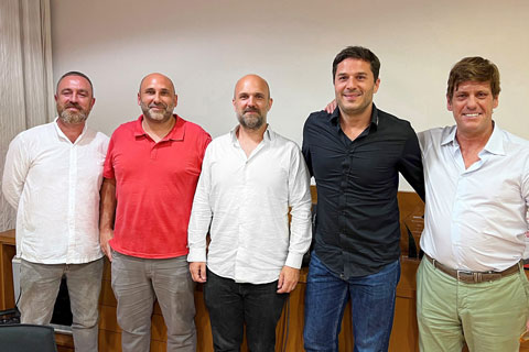 Víctor Pérez (director, AdagioPRO), Abel Sánchez (product manager professional lighting, AdagioPRO), Jonas Stenvinkel (international sales manager, Elation), Frederik Afif (international sales manager, Elation), Daniel Alorda (CEO, Holmusic)