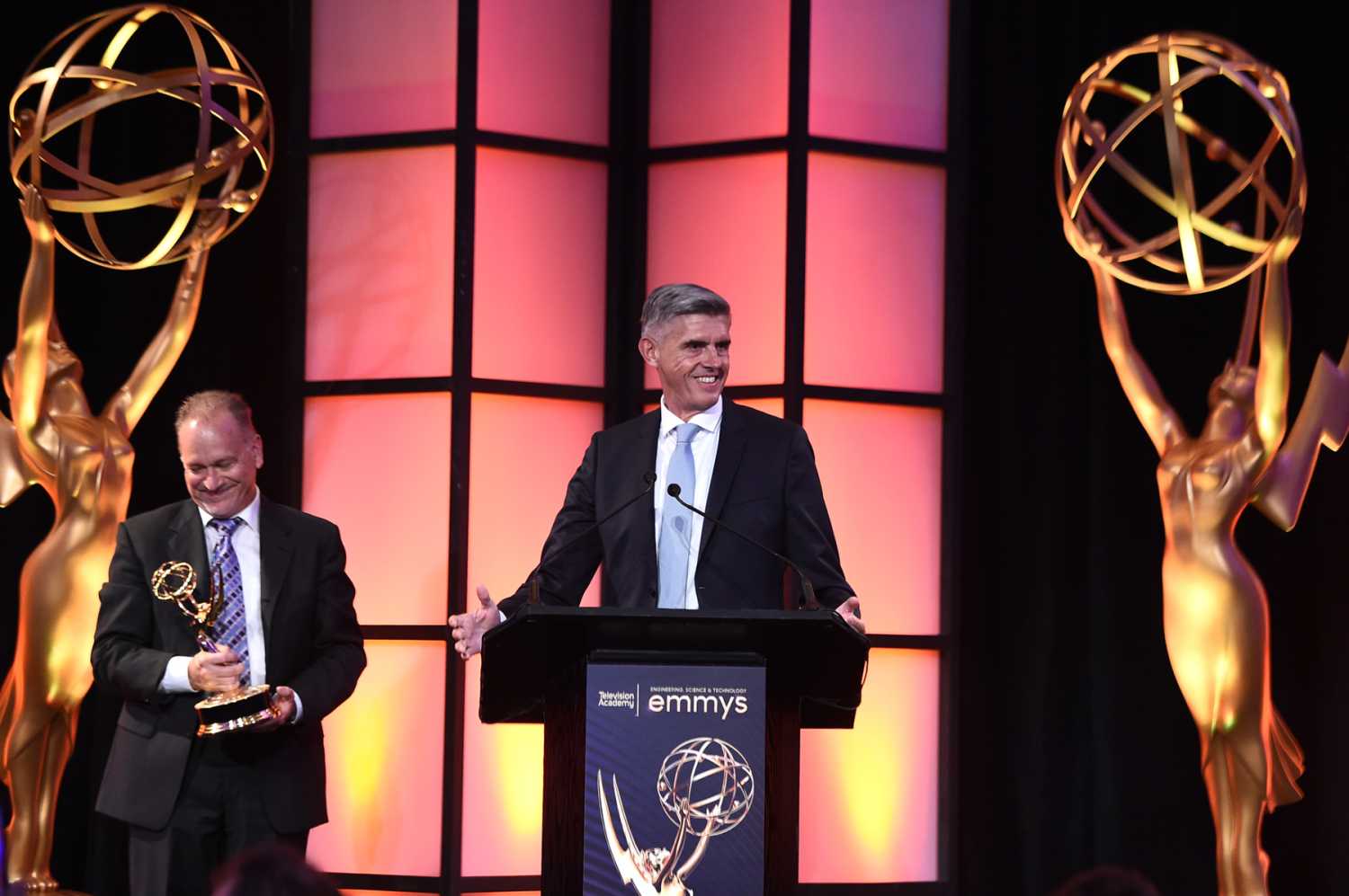 Dr. Matthias Erb, Chairman of the ARRI Executive Board, accepts the Philo T. Farnsworth Corporate Achievement Award (photo © Jordan Strauss/Invision for The Television Academy/AP Images)