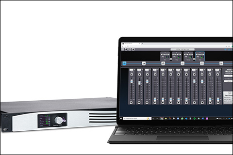 A CloudPower amplifier with laptop running IntelliCloud WebUI