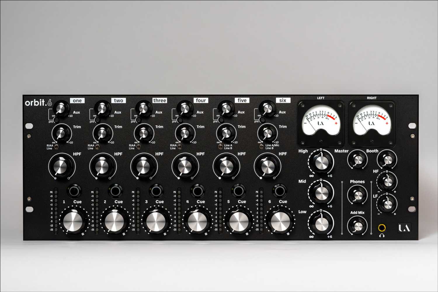 Orbit.6 is a six-channel rack-mounted analogue rotary mixer