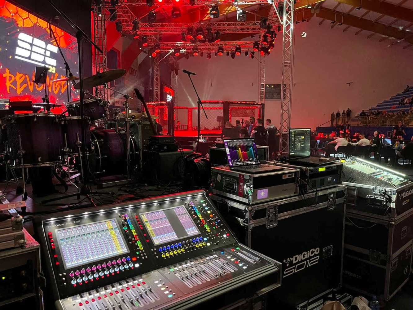 FOH and monitor mixes are created on DiGiCo SD11 and SD12 consoles respectively