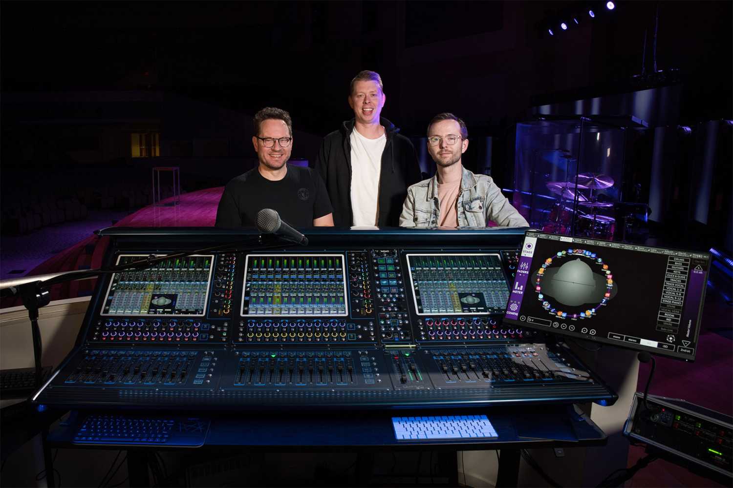 FBCW technical director Joel Hilsden, lead production director Josh Belokonky and audio associate Nick McClure at the church's DiGiCo Quantum338