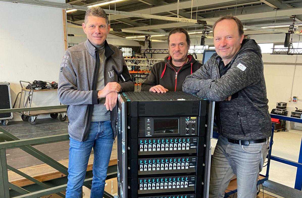 Ecky Zudrop of LMP Lichttechnik with Elmar Hartmann and Klaus Mayer of gruppe20