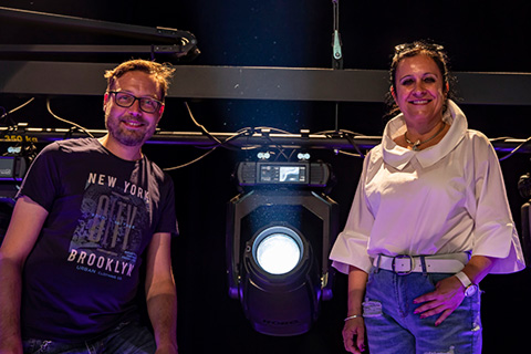 Zagorje Cultural Hall’s chief technician Gregor Troha (left) and manager Karmen Cestnik (photo: Louise Stickland)