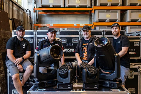 Lighting technician Asbjorn Hemmingsen, project manager Ben Cooper, workshop manager Mike Skinner and head of lighting production, Matthew Tong (photo: Louise Stickland)