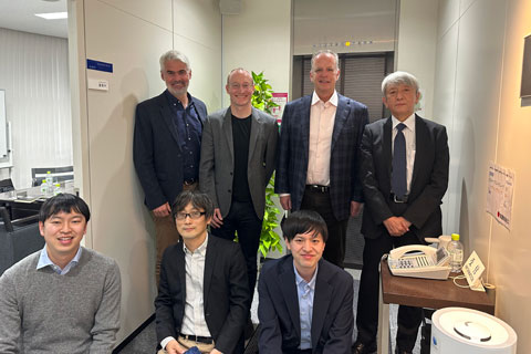 Back: Ben Goldsworthy (GenAV), Dave McKinney (GenAV), Blake Augsburger (LEA), Koh Nishida (Onkyo Tokki). Front: Tomoki Matsui (marketing), T. Nagase (LEA sales manager), Yuta Kamibayashi (marketing)