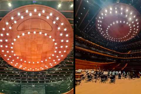 The concert hall features acoustics designed by Nagata Acoustics