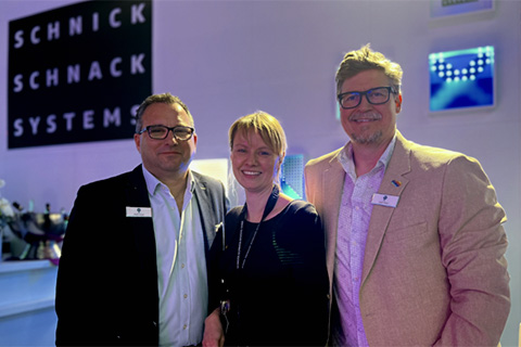 3LR's Matt Lloyd (left) and Josh Allen (right) with Solveig Busler of Schnick-Schnack-Systems in Frankfurt