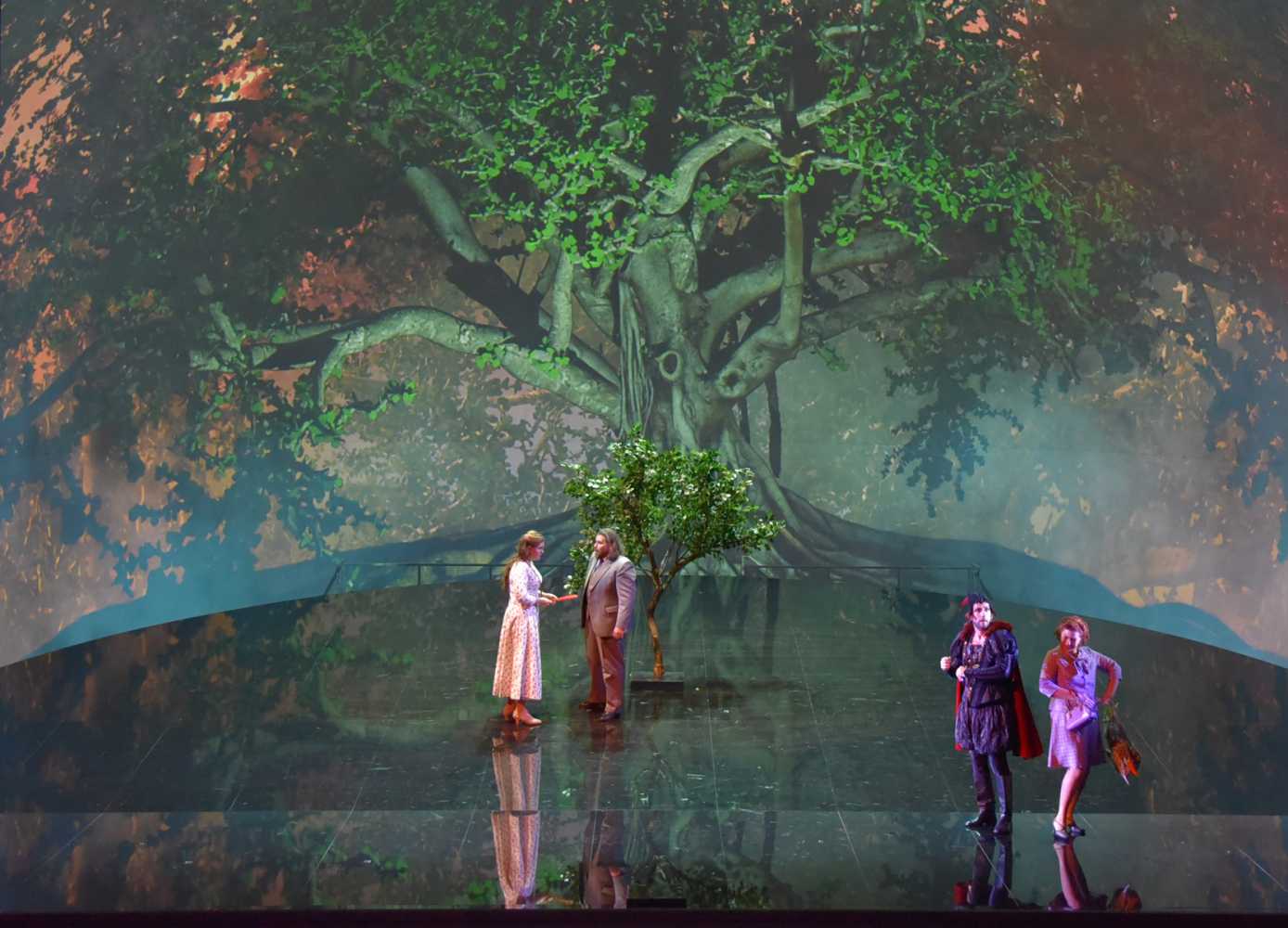 The opera took place within a conch-shaped video set The opera took place within a conch-shaped video set