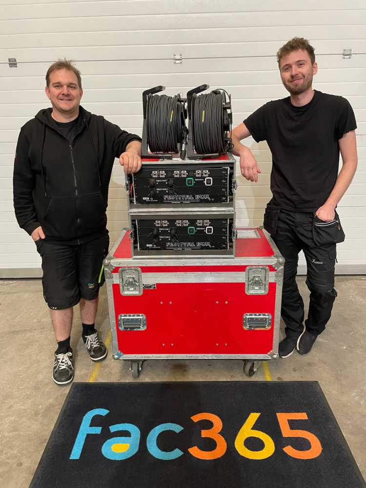 Mark Strudwick (left), and Will Cooper with fac365’s Festival Box rig