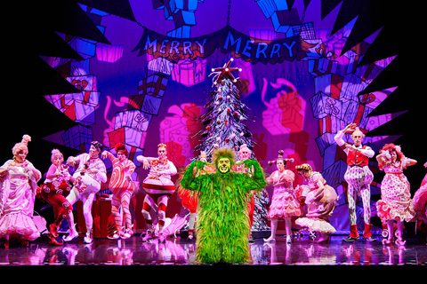 James Schultz as The Grinch and the touring company (photo: Jeremy Daniel)