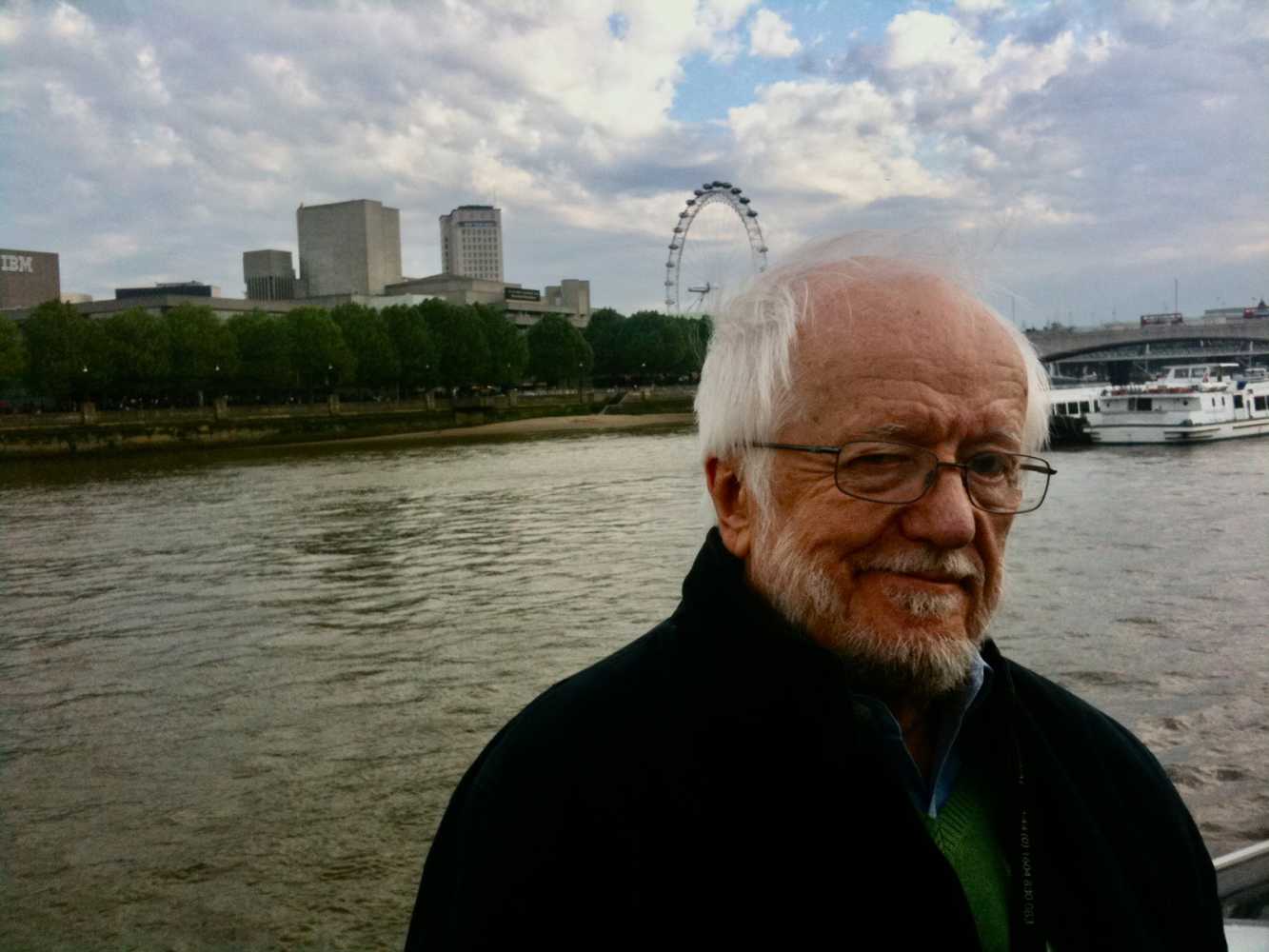 Pilbrow on the Thames in 2012, with the National in the background (photo: Robert Bell)