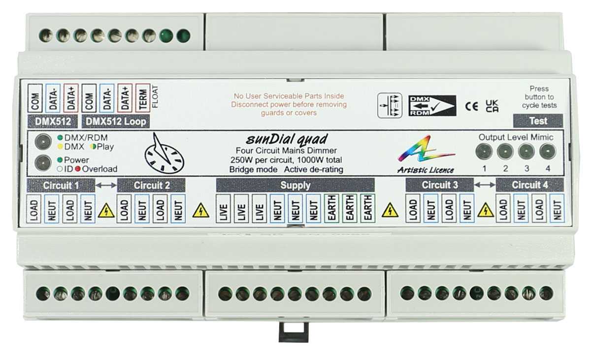 The sunDial quad DMX 1K is a DMX/RDM controlled mains dimmer